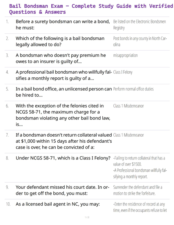 Bail Bondsman Exam – Complete Study Guide with Verified Questions & Answers