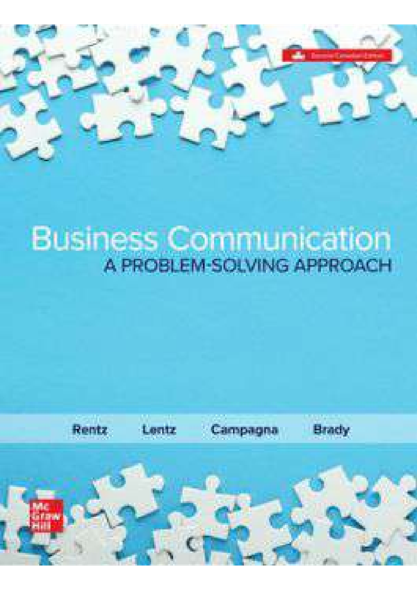 Business Communication A Problem Solving Approach By Rentz, Lentz, Campagna, Brady SOLUTIONS MANUAL