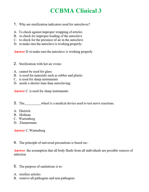 CCBMA Clinical 3 | Actual Questions and Verified Answers ( Included ) 100% Correct