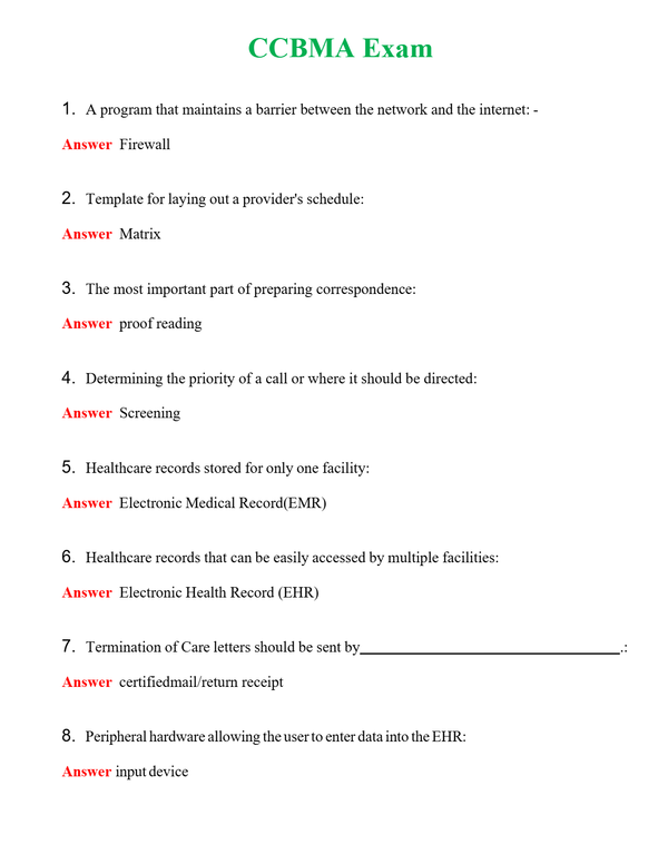 CCBMA Exam | Actual Questions and Verified Answers ( Included ) 100% Correct