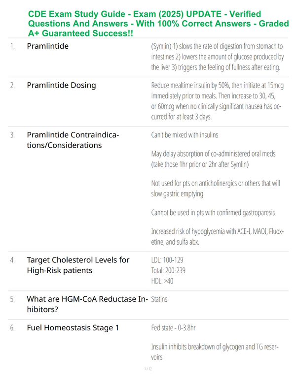 CDE Exam Study Guide - Exam (2025) UPDATE - Verified Questions And Answers - With 100% Correct Answers - Graded A+ Guaranteed Success!!