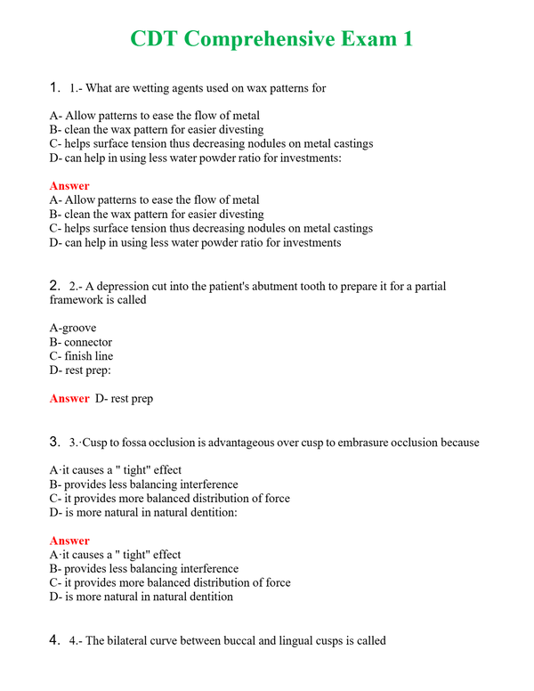 CDT Comprehensive Exam 1 Questions With Complete Grade A+ Answers