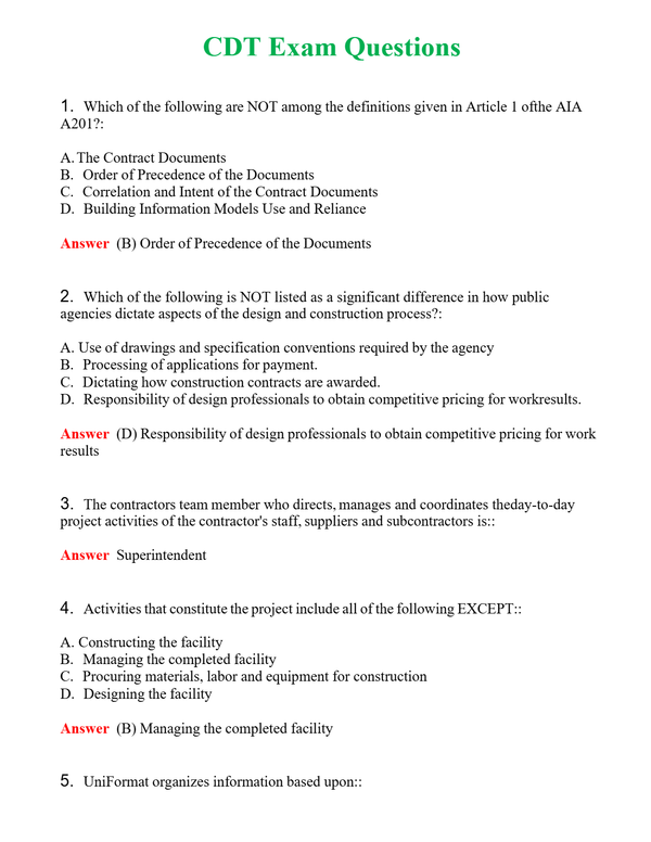 CDT Exam Questions Questions With Complete Grade A+ Answers