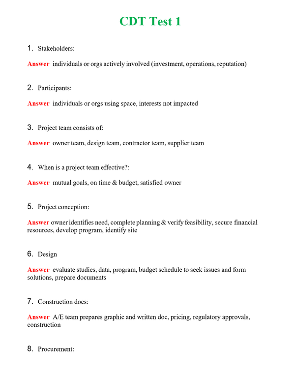 CDT Test 1 Questions With Complete Grade A+ Answers