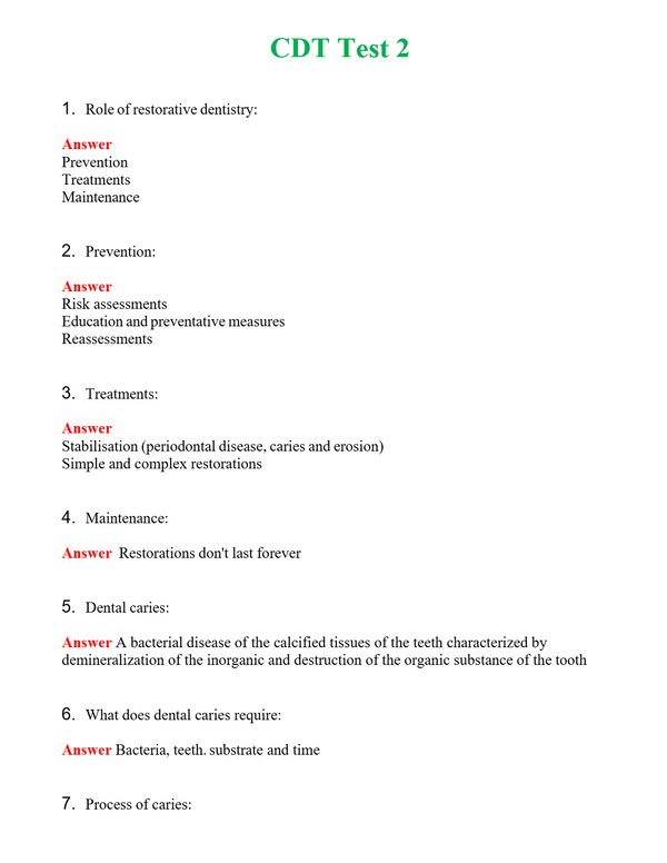 CDT Test 2 Questions With Complete Grade A+ Answers