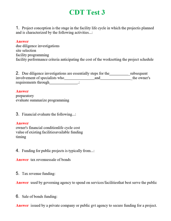 CDT Test 3 Questions With Complete Grade A+ Answers