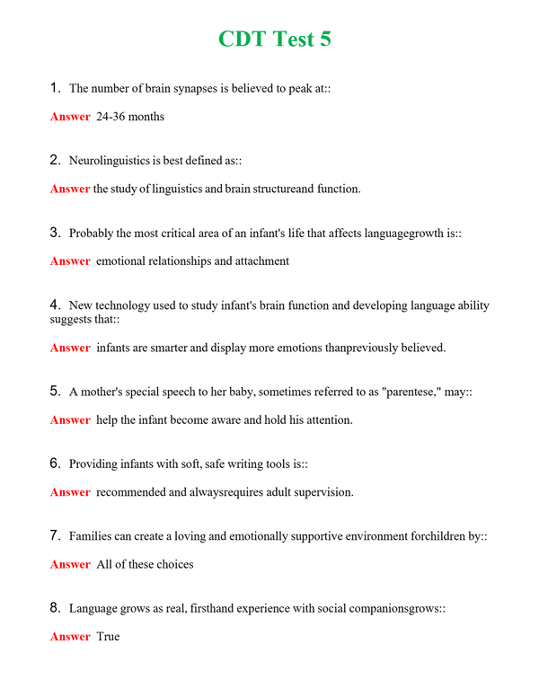 CDT Test 5 Questions With Complete Grade A+ Answers