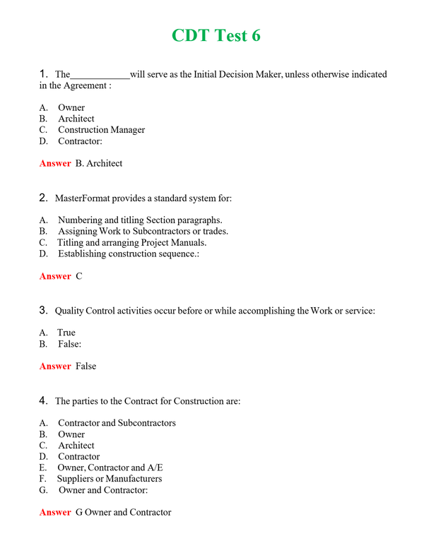 CDT Test 6 Questions With Complete Grade A+ Answers