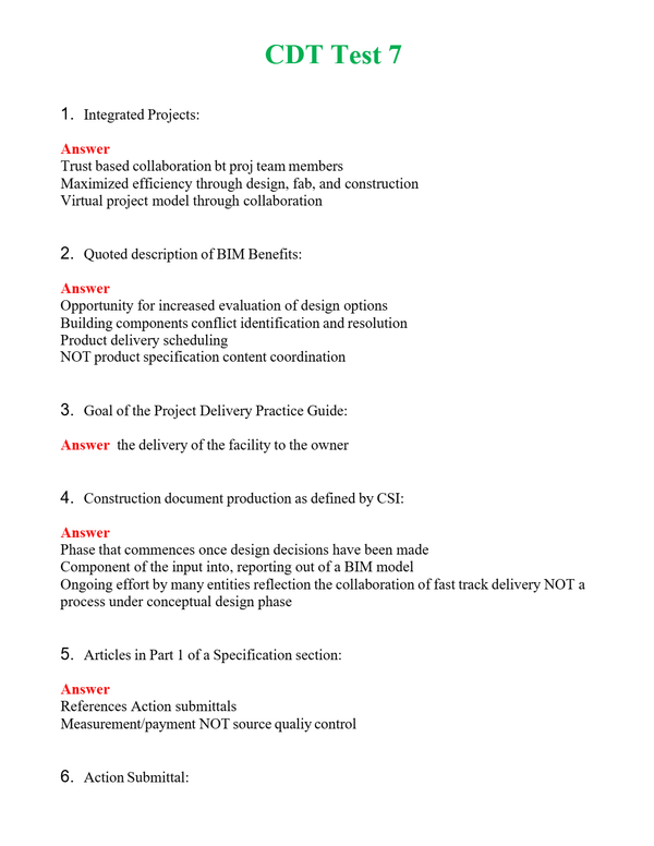 CDT Test 7 Questions With Complete Grade A+ Answers