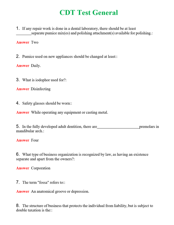 CDT Test General Questions With Complete Grade A+ Answers
