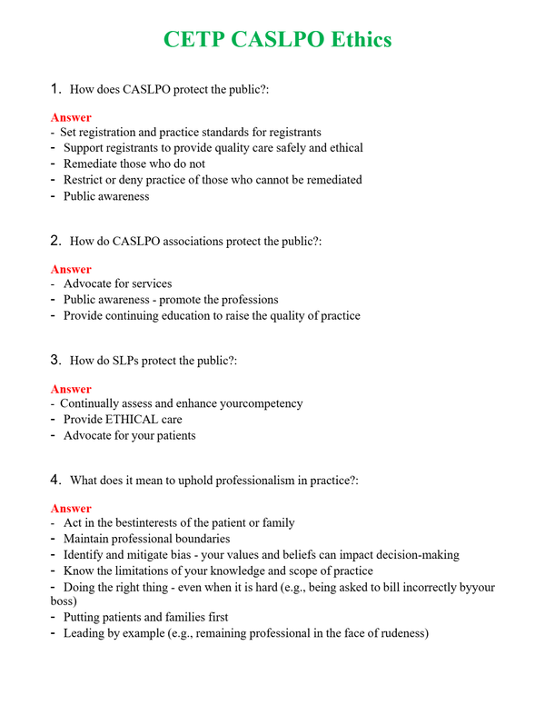CETP CASLPO Ethics | Actual Questions and Verified Answers ( Included ) 100% Correct