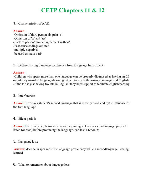 CETP Chapters 11 & 12 | Actual Questions and Verified Answers ( Included ) 100% Correct