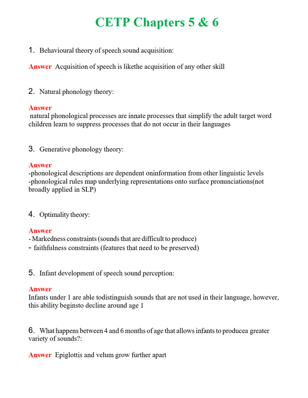 CETP Chapters 5 & 6 | Actual Questions and Verified Answers ( Included ) 100% Correct
