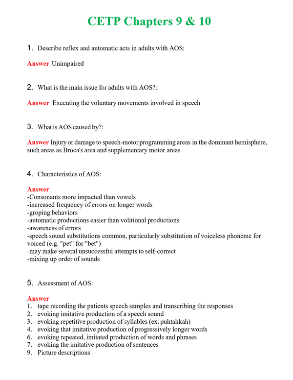 CETP Chapters 9 & 10 | Actual Questions and Verified Answers ( Included ) 100% Correct