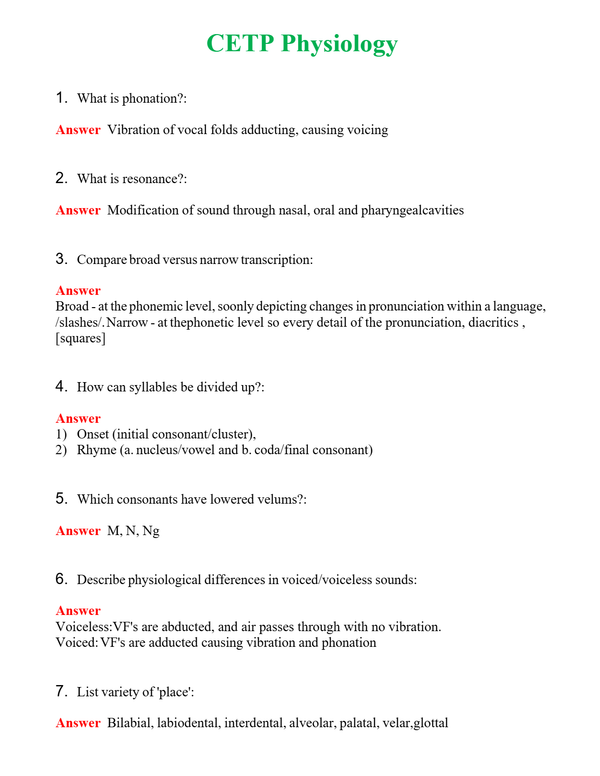 CETP Physiology | Actual Questions and Verified Answers ( Included ) 100% Correct