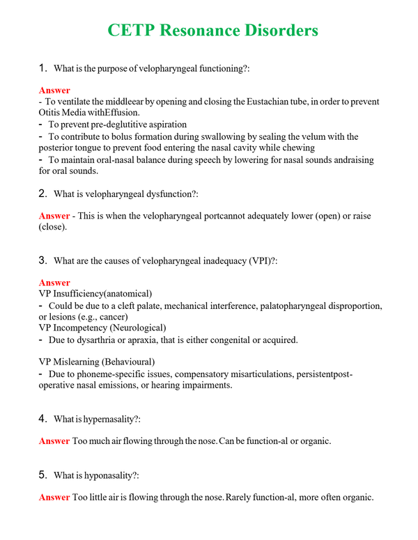 CETP Resonance Disorders | Actual Questions and Verified Answers ( Included ) 100% Correct