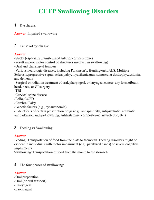 CETP Swallowing Disorders | Actual Questions and Verified Answers ( Included ) 100% Correct