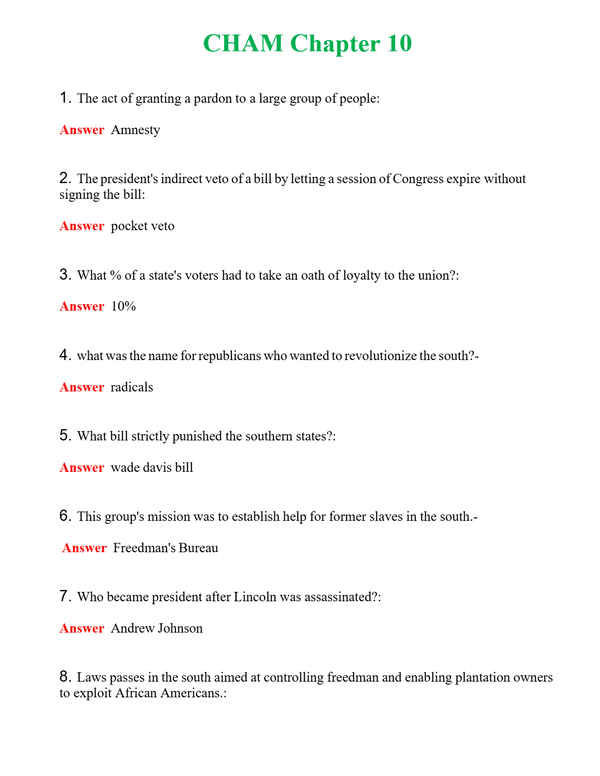 CHAM Chapter 10 Questions With Complete Grade A+ Answers