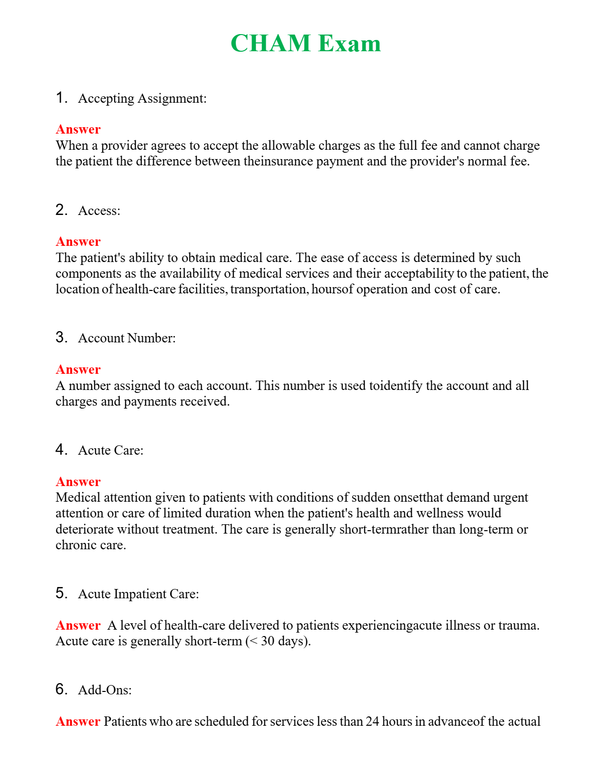 CHAM Exam Questions With Complete Grade A+ Answers