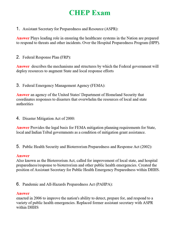 CHEP Exam | Actual Questions and Verified Answers ( Included ) 100% Correct