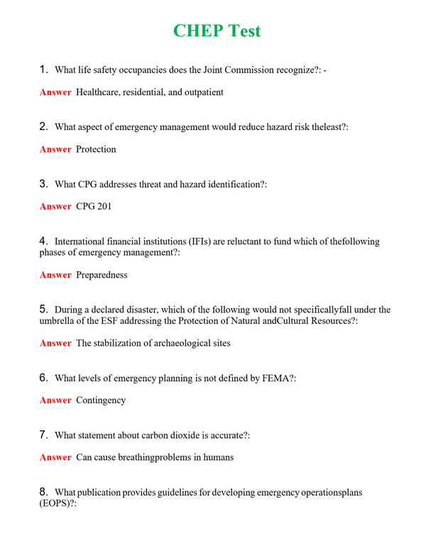 CHEP Test | Actual Questions and Verified Answers ( Included ) 100% Correct