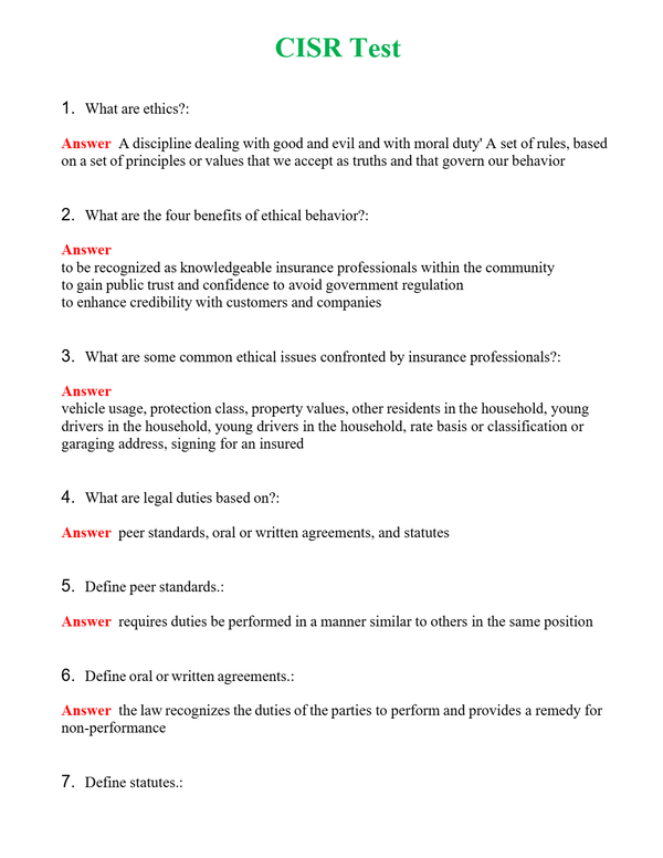 CISR Test Questions With Complete Grade A+ Answers
