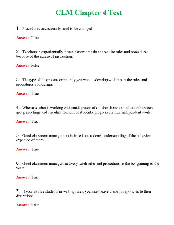 CLM Chapter 4 Test Questions With Complete Grade A+ Answers