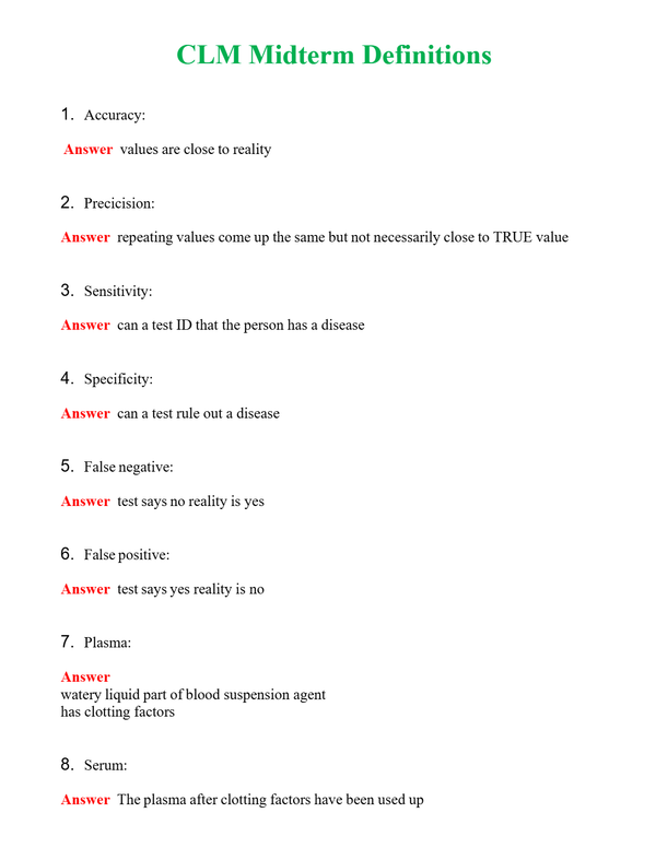 CLM Midterm Definitions Questions With Complete Grade A+ Answers