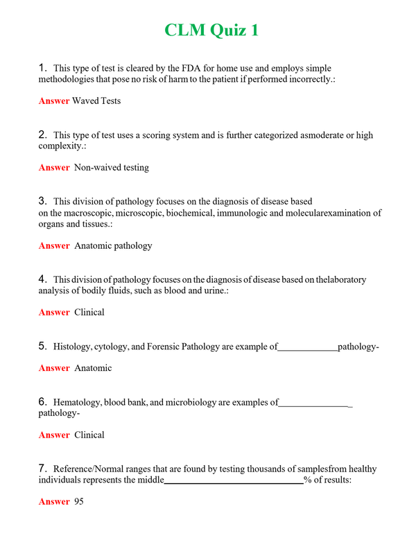 CLM Quiz 1 Questions With Complete Grade A+ Answers