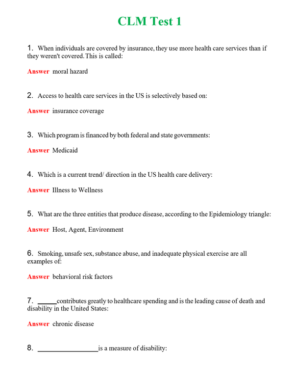 CLM Test 1 Questions With Complete Grade A+ Answers