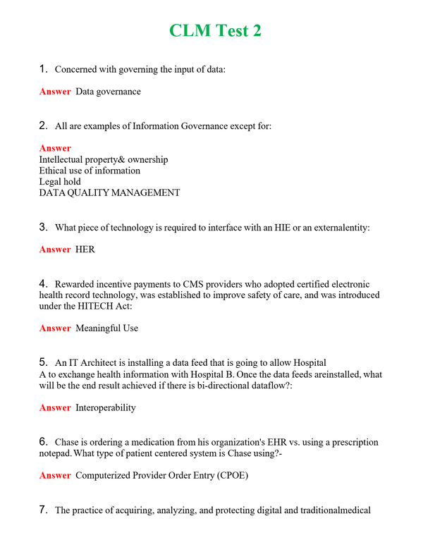 CLM Test 2 Questions With Complete Grade A+ Answers