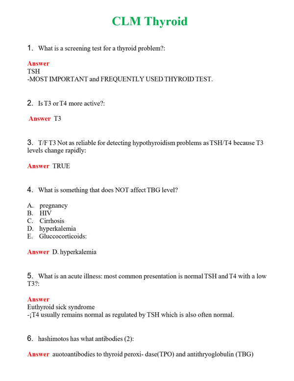 CLM Thyroid Questions With Complete Grade A+ Answers