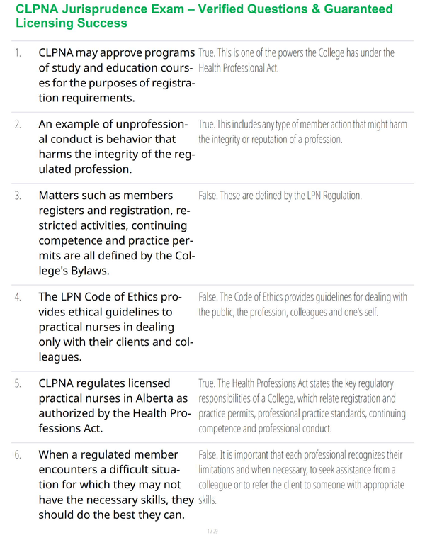 CLPNA Jurisprudence Exam – Verified Questions & Guaranteed Licensing Success