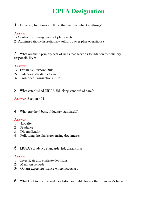CPFA Designation Questions With Complete Grade A+ Answers