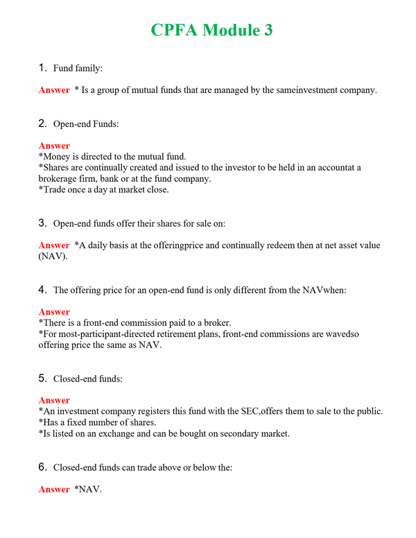 CPFA Module 3 Questions With Complete Grade A+ Answers
