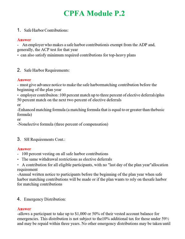 CPFA Module P.2 Questions With Complete Grade A+ Answers