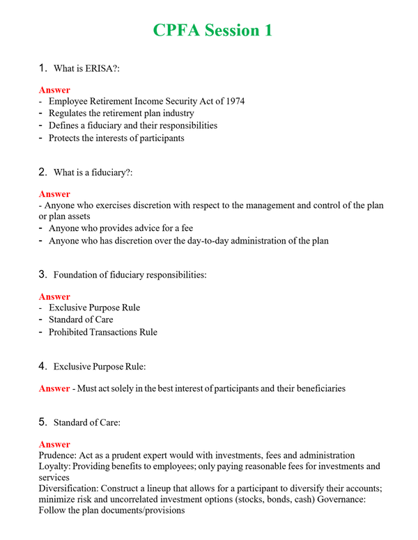 CPFA Session 1 Questions With Complete Grade A+ Answers