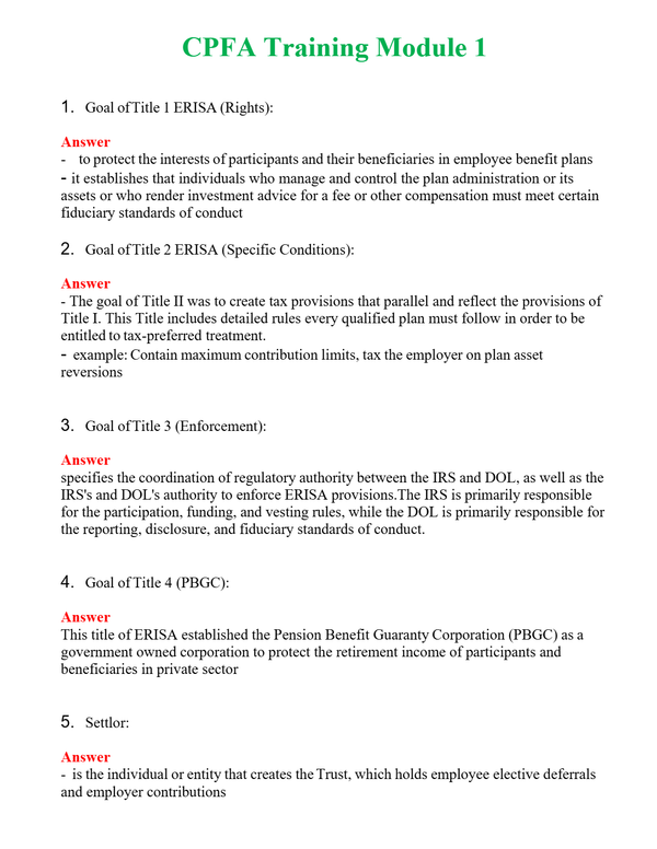 CPFA Training Module 1 Questions With Complete Grade A+ Answers