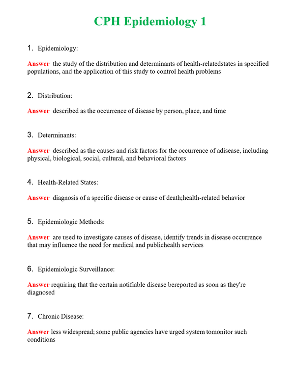 CPH Epidemiology 1 | Actual Questions and Verified Answers ( Included ) 100% Correct