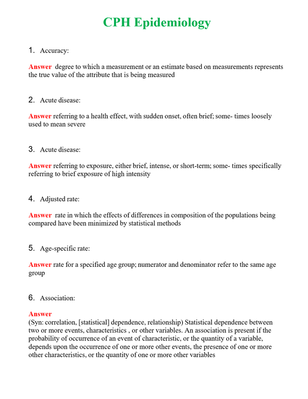 CPH Epidemiology | Actual Questions and Verified Answers ( Included ) 100% Correct