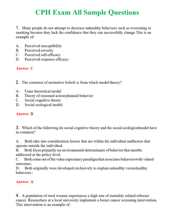 CPH Exam All Sample Questions | Actual Questions and Verified Answers ( Included ) 100% Correct
