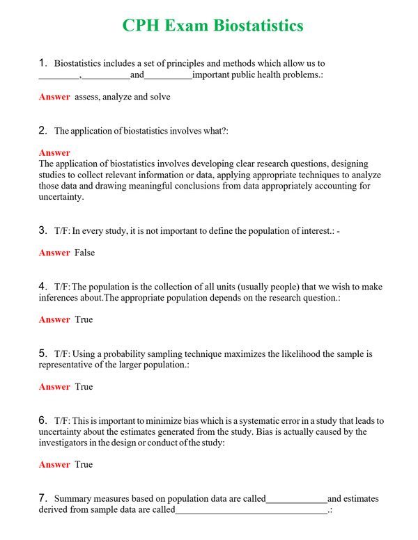 CPH Exam Biostatistics | Actual Questions and Verified Answers ( Included ) 100% Correct