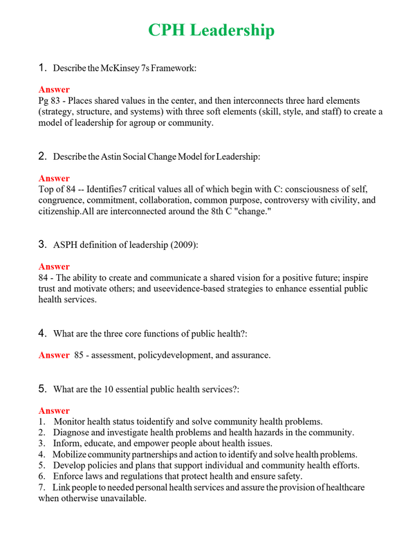 CPH Leadership | Actual Questions and Verified Answers ( Included ) 100% Correct
