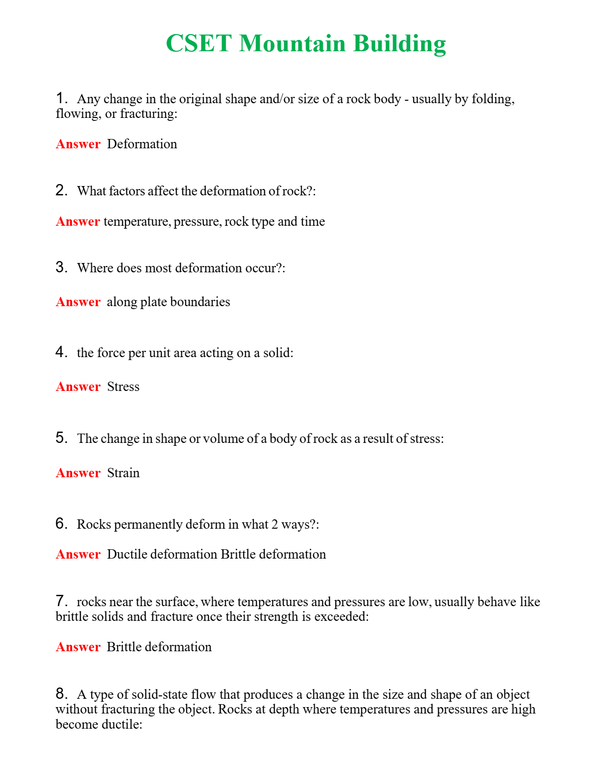 CSET Mountain Building Questions With Complete Grade A+ Answers