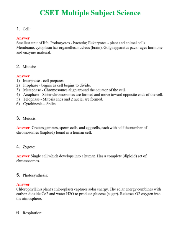 CSET Multiple Subject Science Questions With Complete Grade A+ Answers