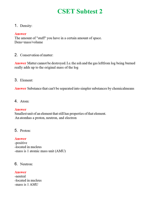 CSET Subtest 2 Questions With Complete Grade A+ Answers