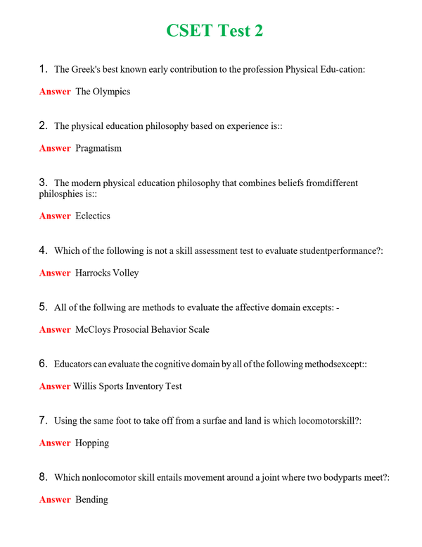 CSET Test 2 Questions With Complete Grade A+ Answers