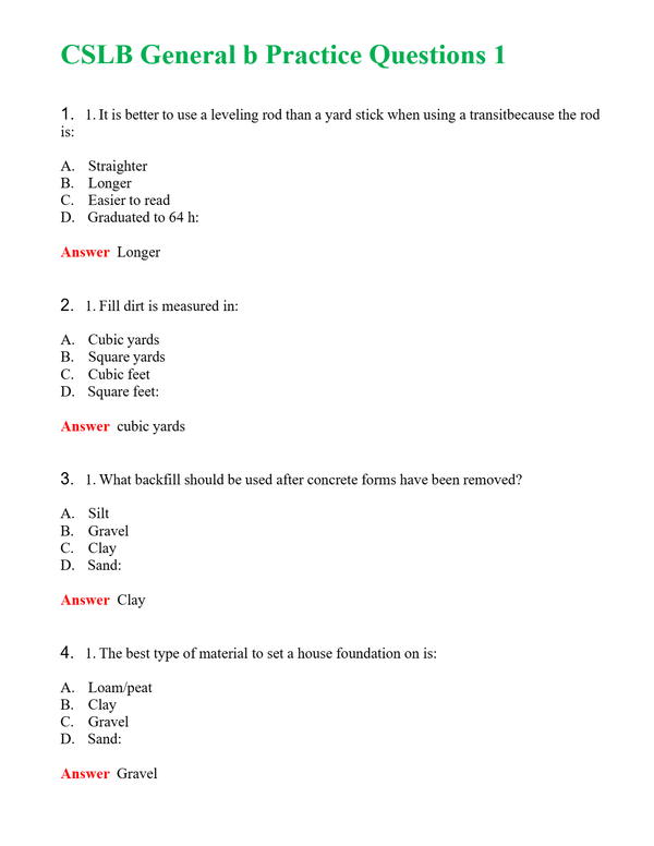 CSLB General b Practice Questions 1 | Actual Questions and Verified Answers ( Included ) 100% Correct