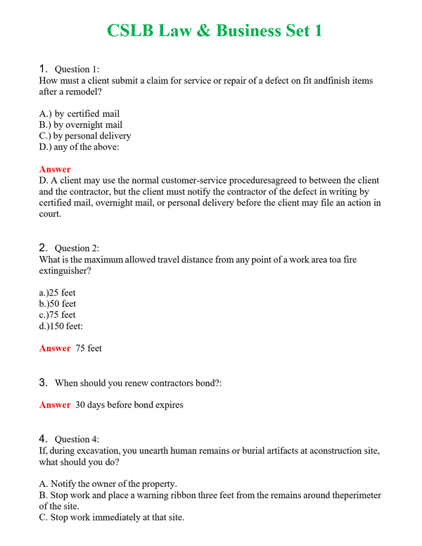 CSLB Law & Business Set 1 | Actual Questions and Verified Answers ( Included ) 100% Correct