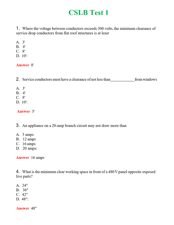 CSLB Test 1 | Actual Questions and Verified Answers ( Included ) 100% Correct